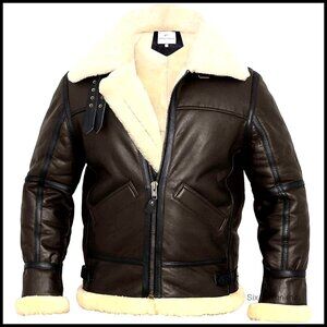 Real Shearling B3 Bomber Jacket Aviator Style Winter Leather Coat Classic